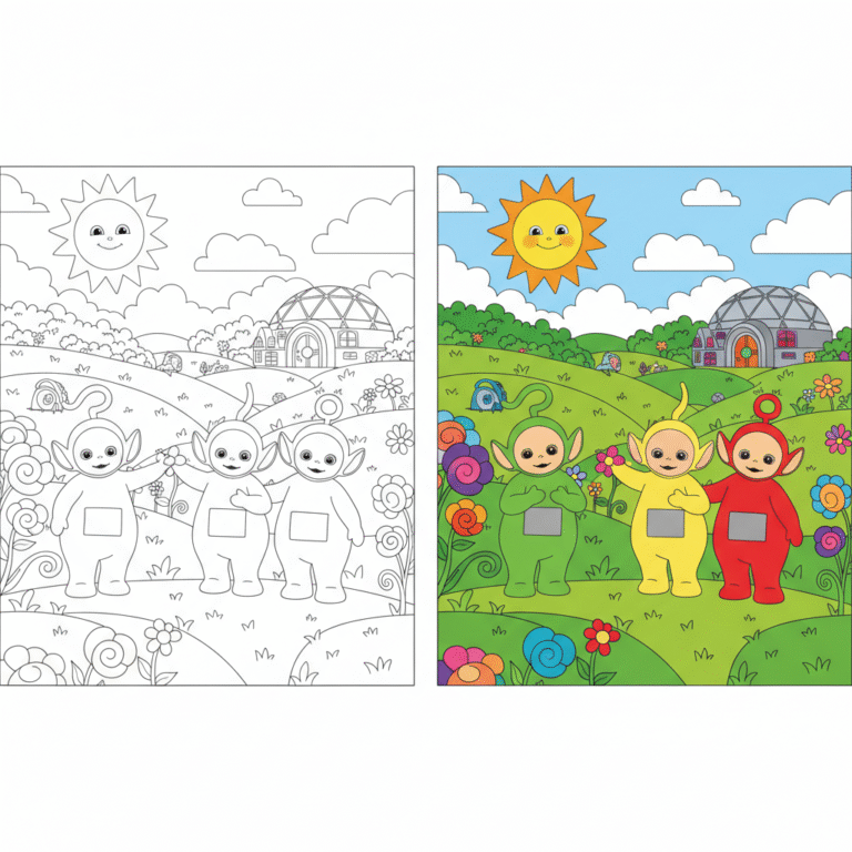 Teletubbies in their garden