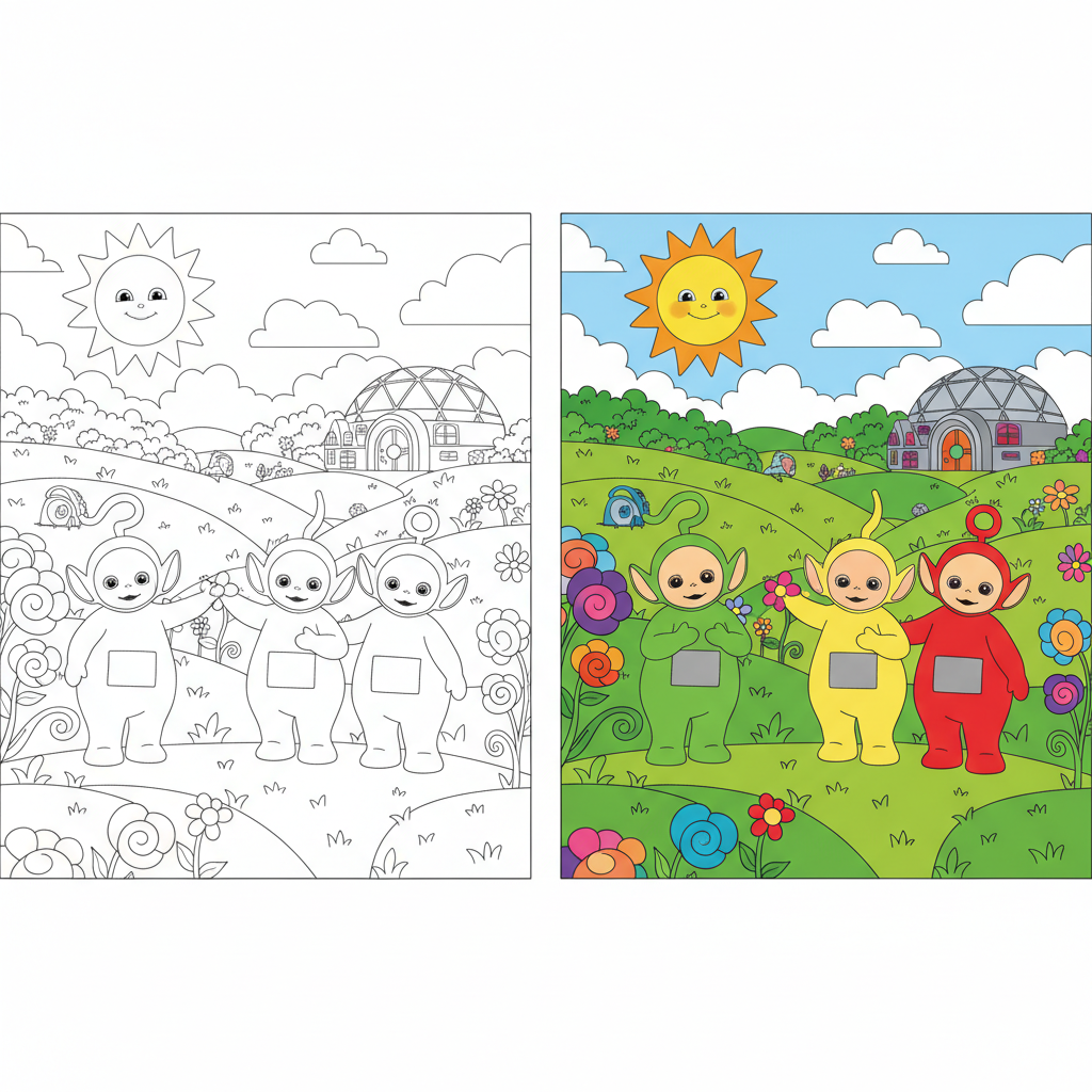 Teletubbies in their garden