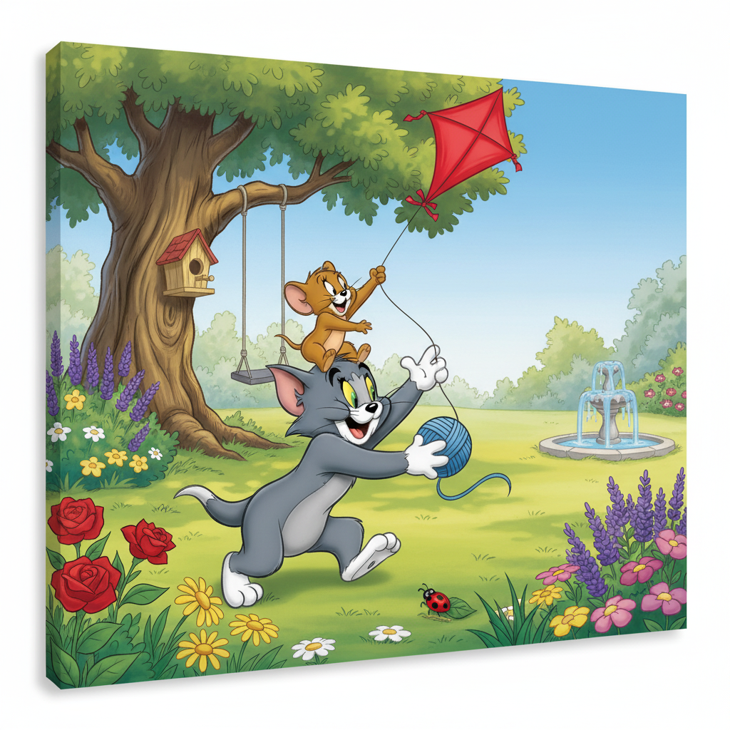 Tom and jerry playing in garden