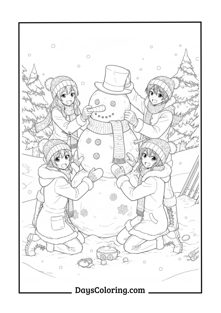 Anime Snowman Building Party