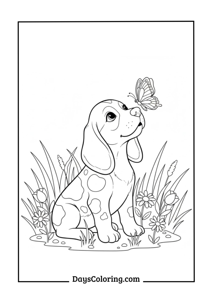 Beagle Puppy with Butterfly