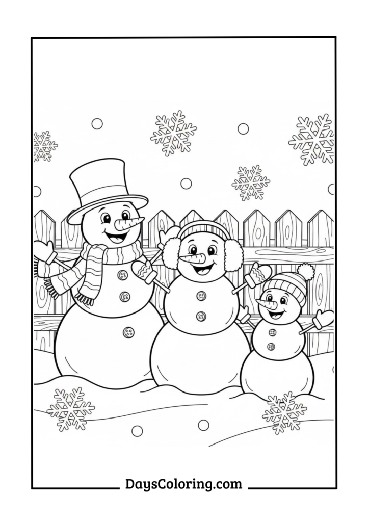 Cheerful Snowman Family Scene