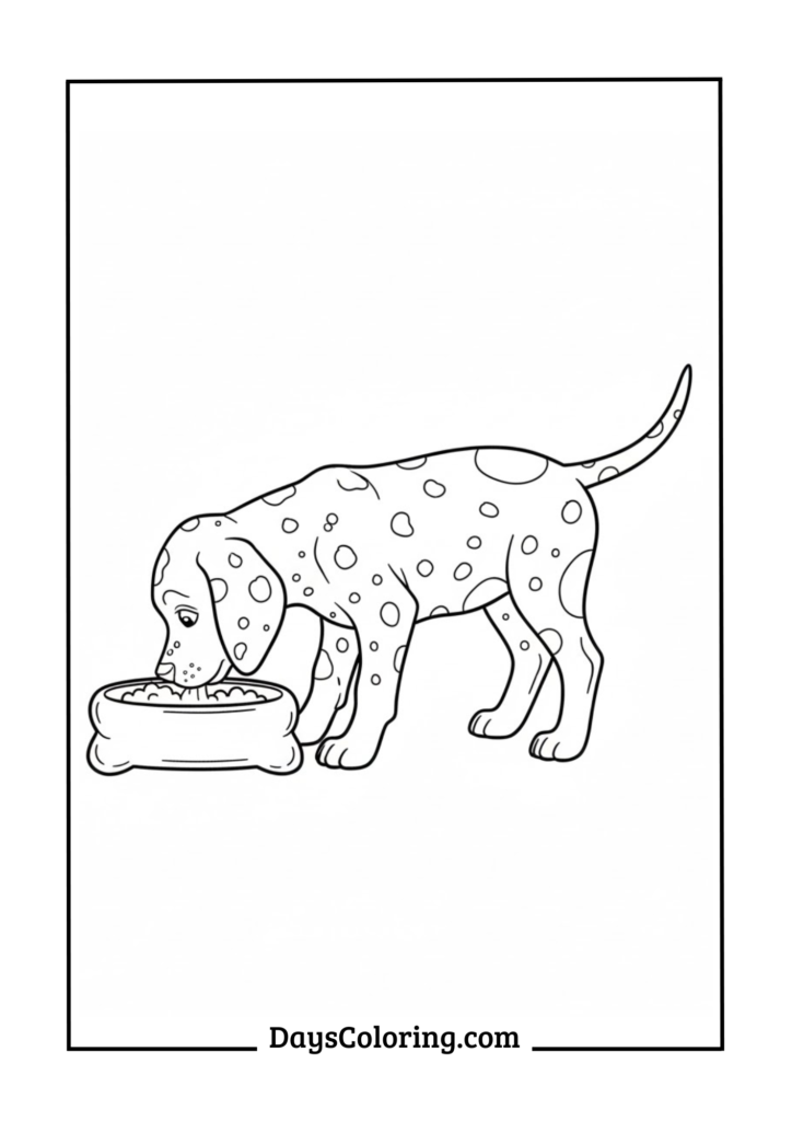 Dalmatian Puppy with Food Bowl
