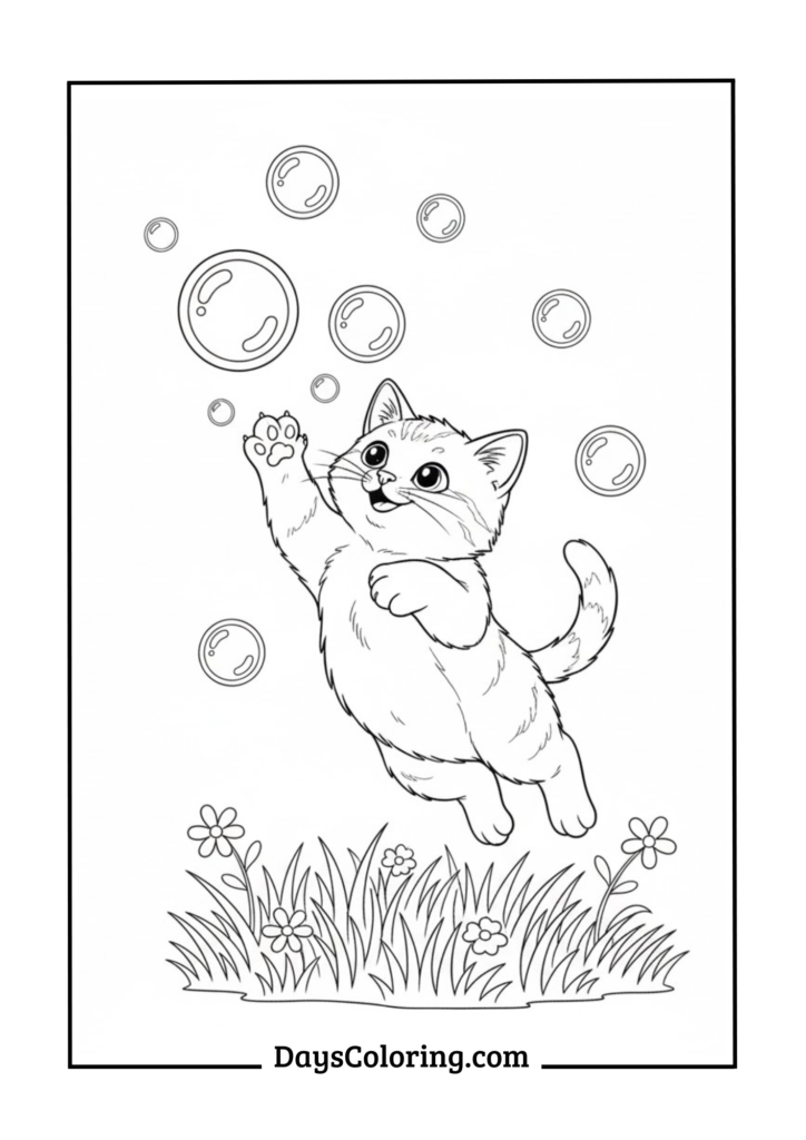 Kitten Chasing Bubbles