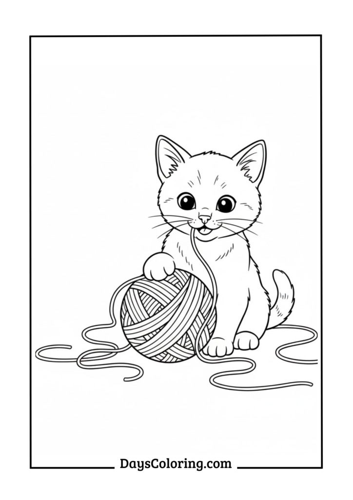 Kitten Playing with Yarn Ball