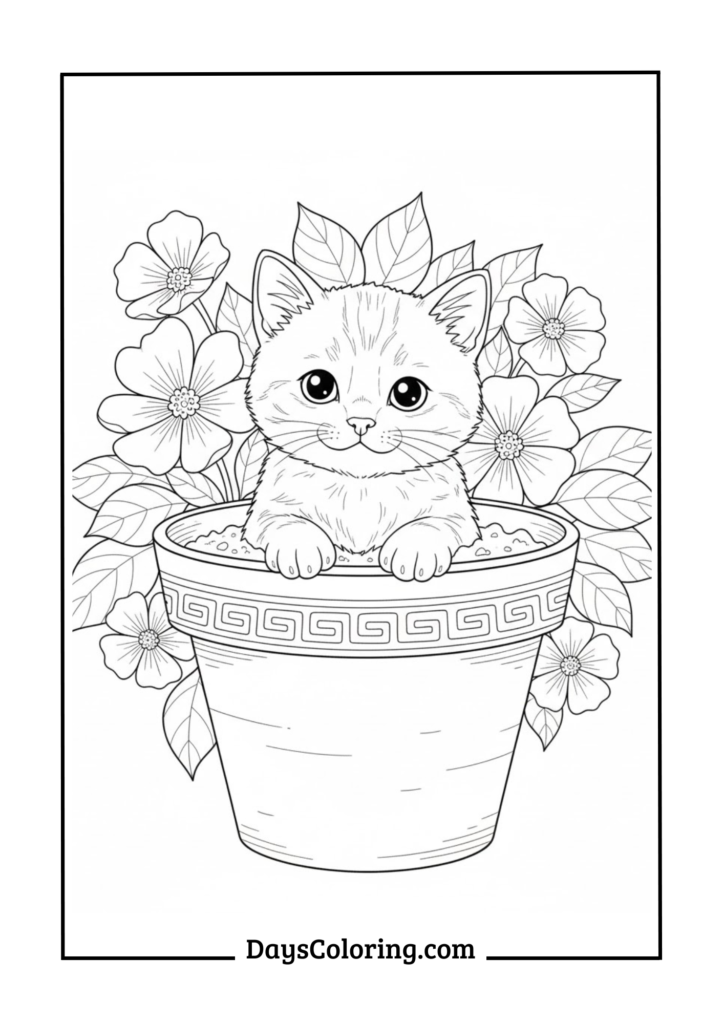 Kitten in a Flower Pot