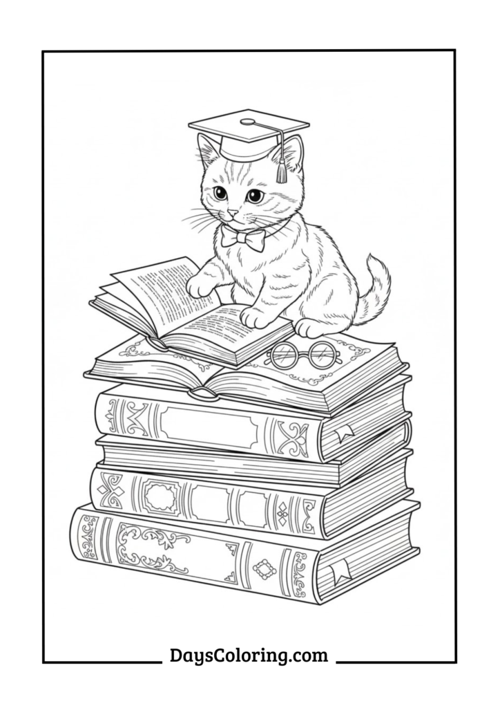 Kitten on Books Stack