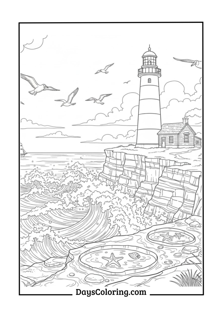 Lighthouse on Rocky Shore