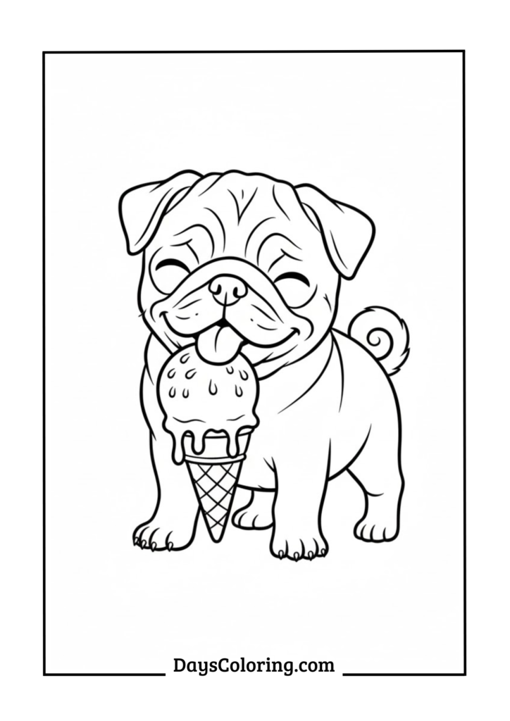 Pug Puppy with Ice Cream