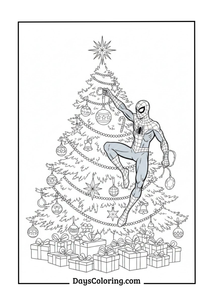 Spiderman Decorating the Christmas Tree
