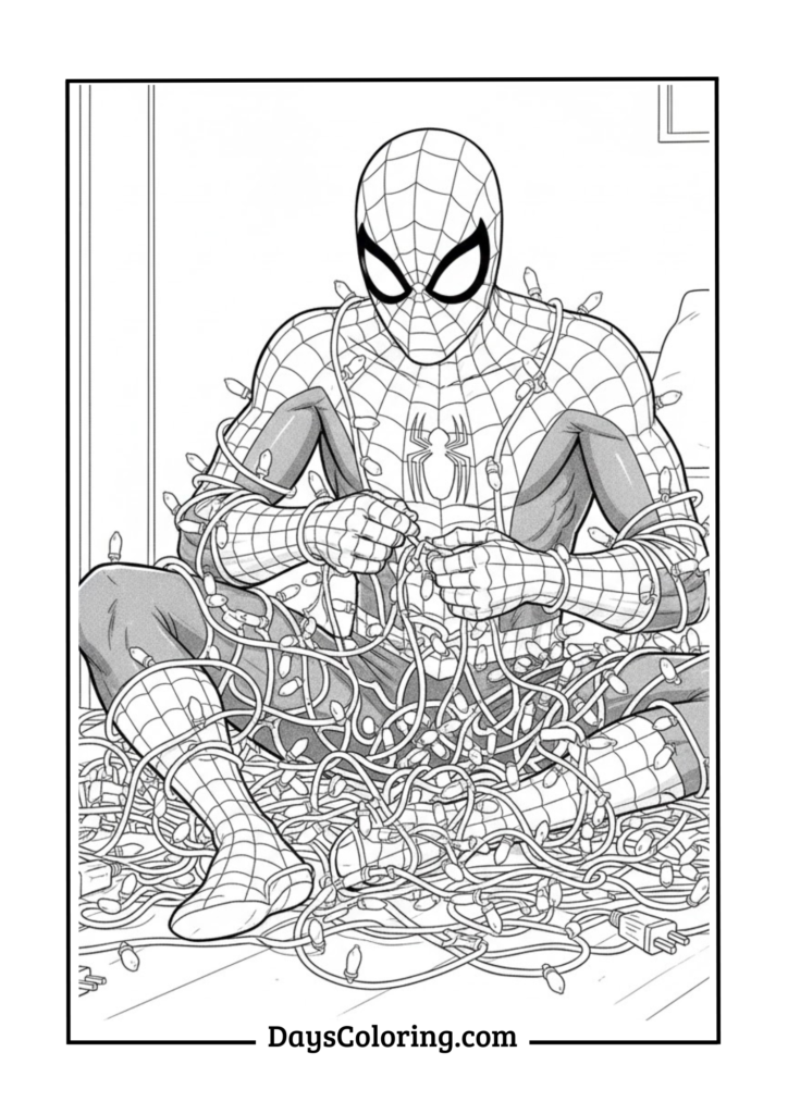 Spiderman Untangling Christmas Lights