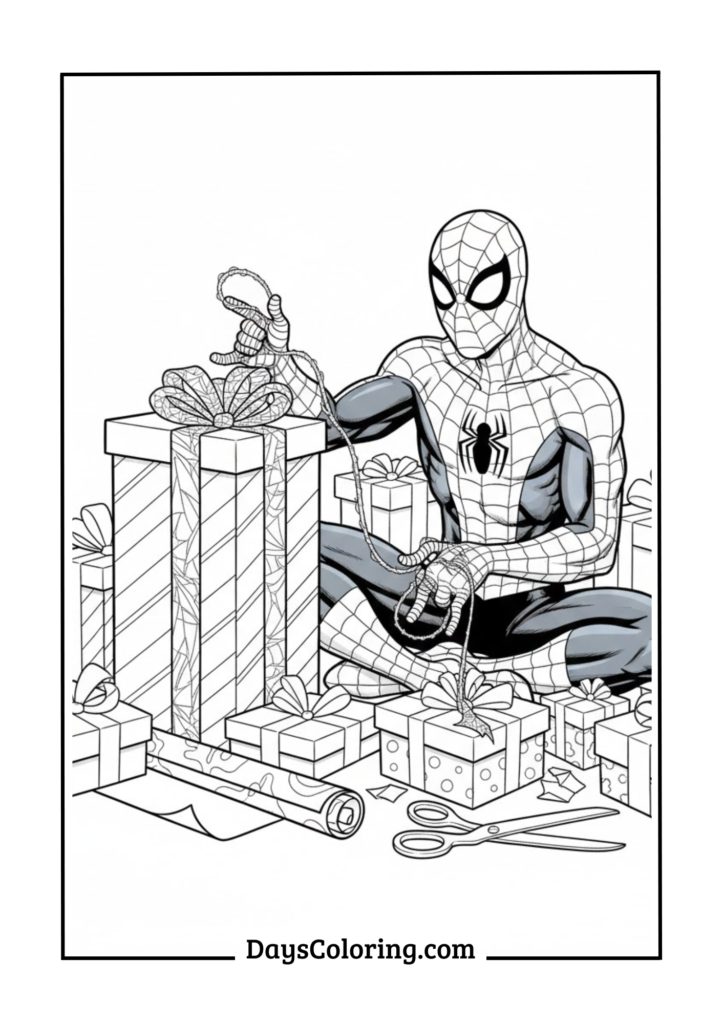 Spiderman Wrapping Presents with Webs