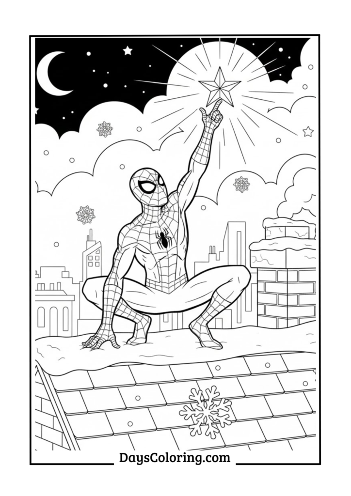 Spiderman on Rooftop with Christmas Star