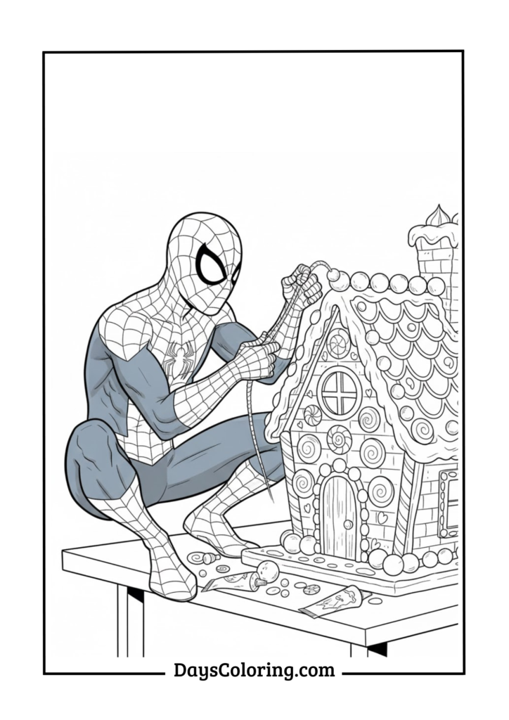 Spiderman with Gingerbread House