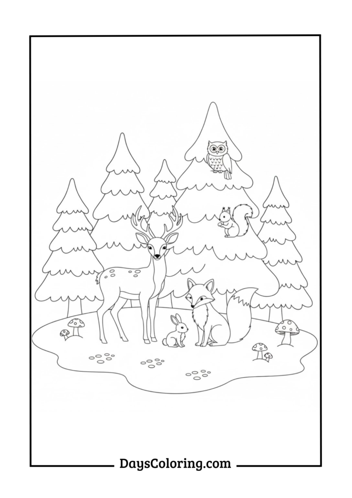 Winter Forest Animals Gathering